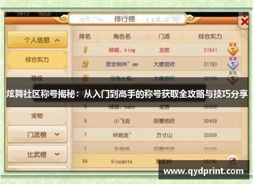 炫舞社区称号揭秘：从入门到高手的称号获取全攻略与技巧分享